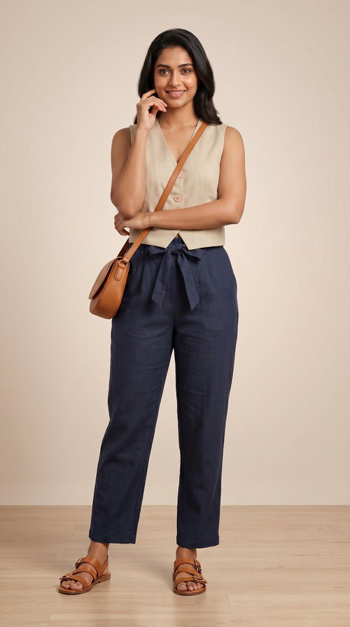 Desk to Dinner Soft-Belted Straight Pant Navy