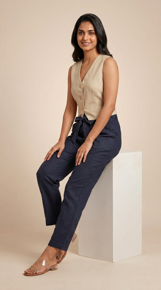 Desk to Dinner Soft-Belted Straight Pant Navy