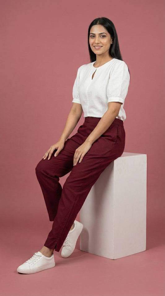 Essential Straight Pant Wine Maroon