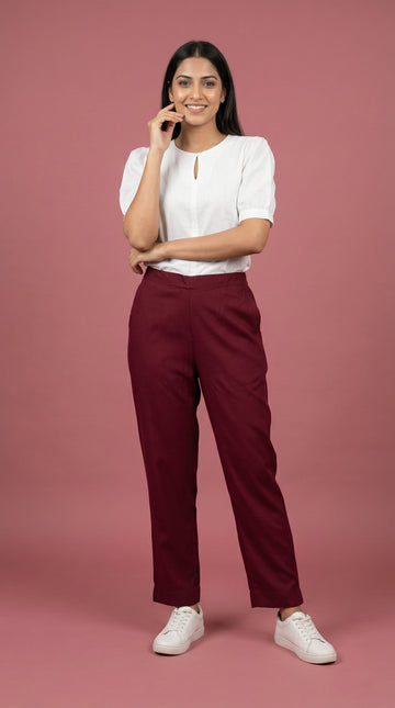 Essential Straight Pant Wine Maroon