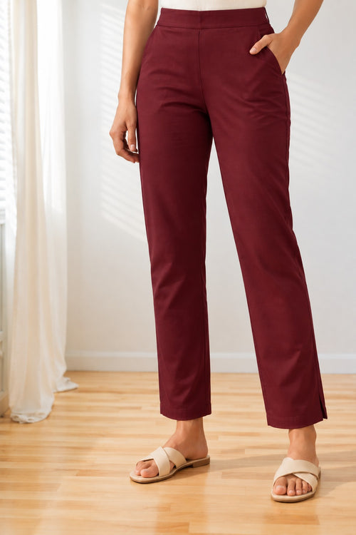 Essential Straight Pant Wine Maroon