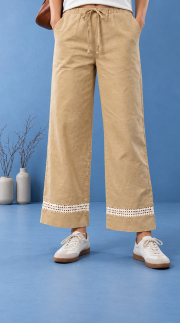 Modern Ethnic Laced Pant Khaki