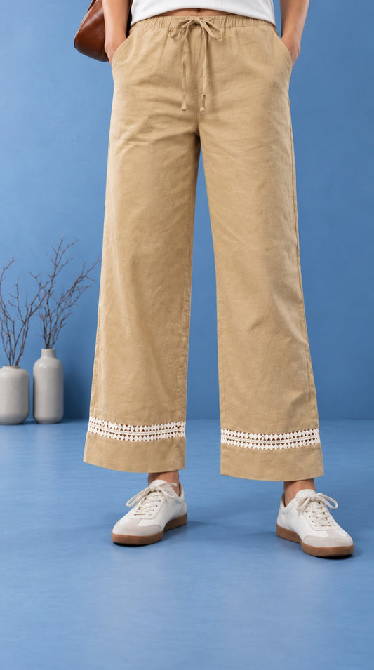 Modern Ethnic Laced Pant Khaki
