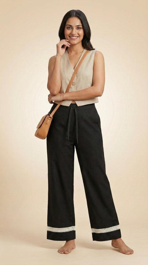 Modern Ethnic Laced Pant Black