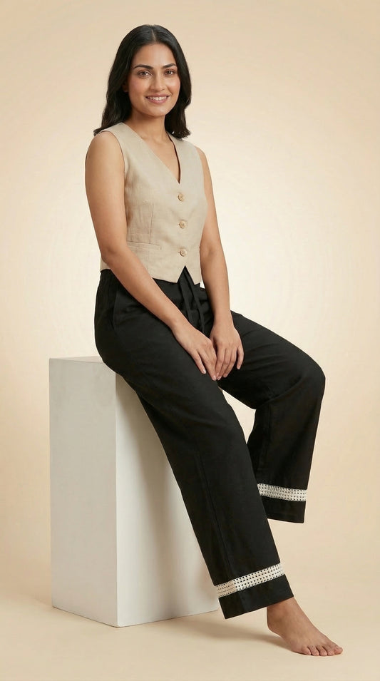 Modern Ethnic Laced Pant Black