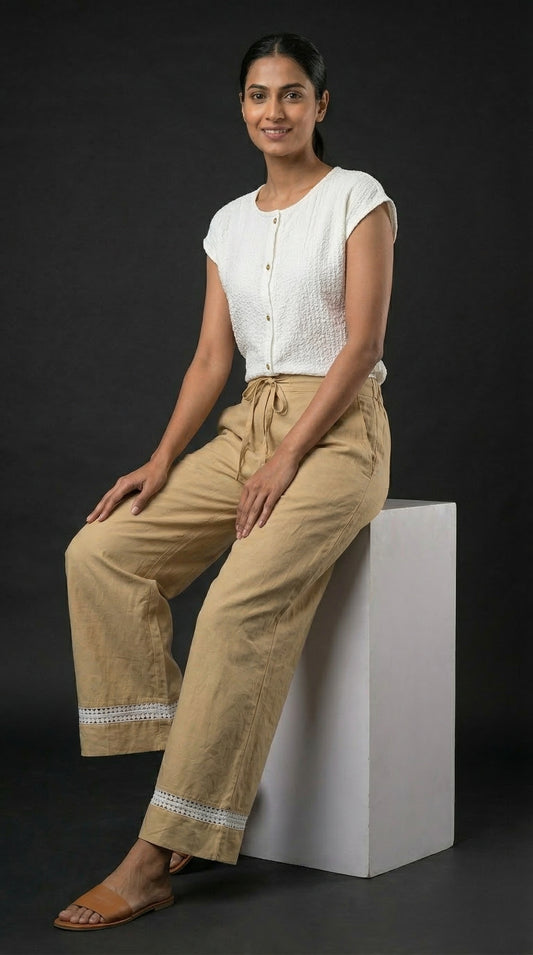 Modern Ethnic Laced Pant Khaki