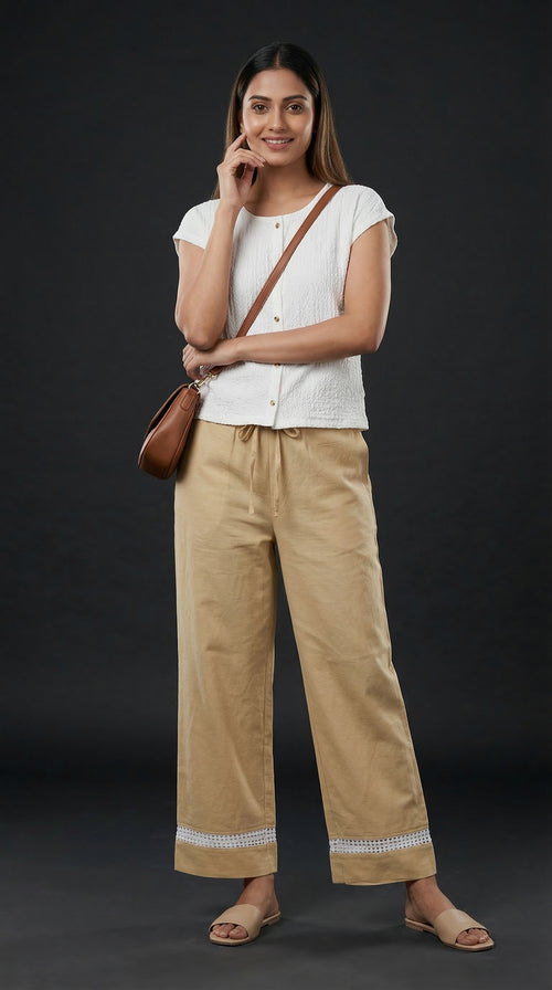 Modern Ethnic Laced Pant Khaki