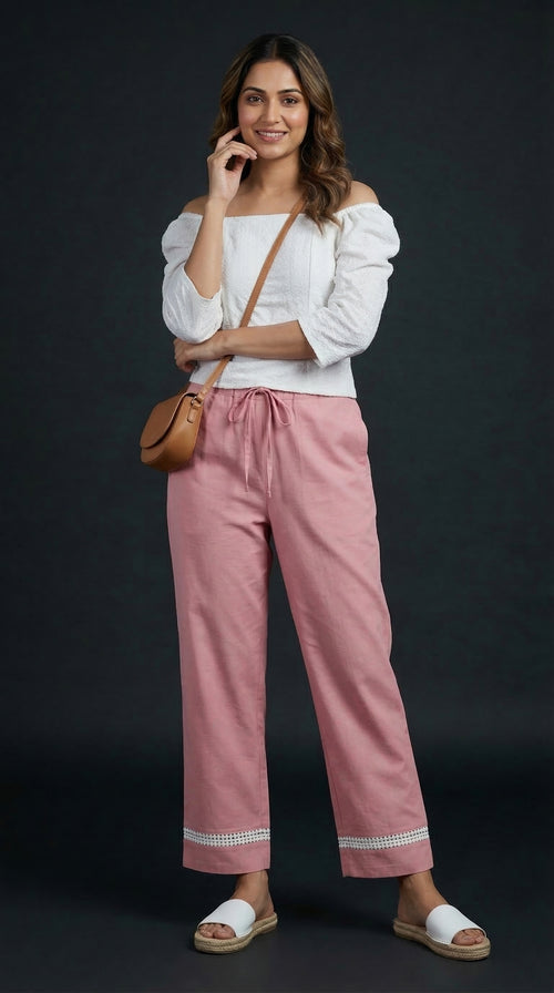 Modern Ethnic Laced Pant Pink